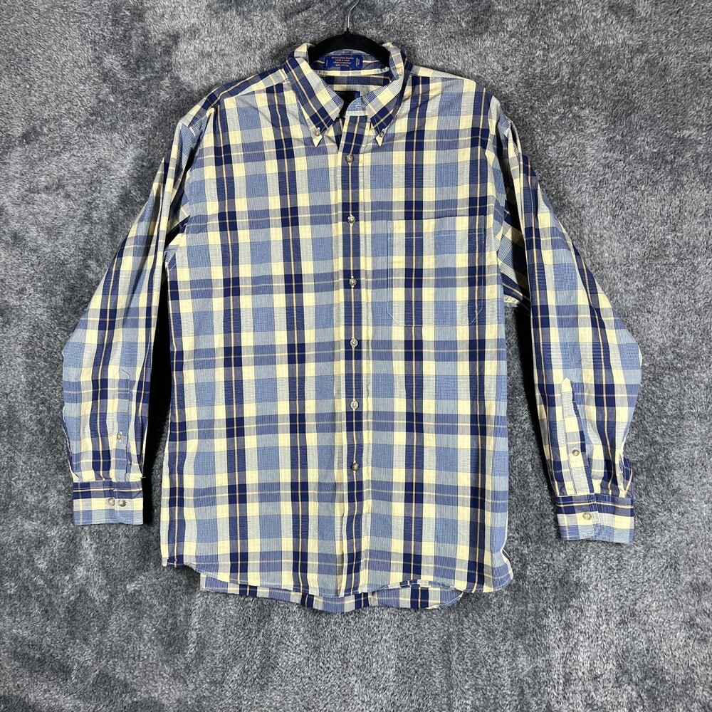 Pendleton Shirt Mens Large Yellow Blue Plaid Broadway Cloth Button Down Casual